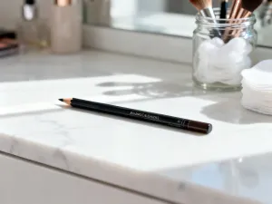 Dwa eleganckie słoiczki z rozświetlaczem w odcieniach srebra i złota na marmurowym blacie w świetle poranka.