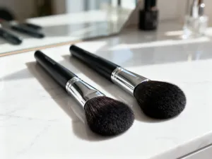 Elegancko ułożone kredki do oczu na marmurowym blacie, prezentujące wysokiej jakości produkty do makijażu.