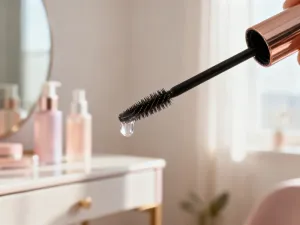 Otwarta paleta cieni do powiek z pędzlami na marmurowym blacie, idealna dla osób rozpoczynających przygodę z makijażem.