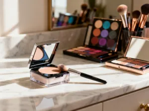 Wizażystka precyzyjnie maluje kreskę eyelinerem na powiece typu hooded eye, tworząc idealny kształt skrzydła.