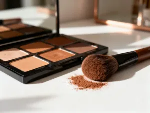 Zestaw do pielęgnacji ust z rollerem jadeitowym, peelingiem i balsamem na marmurowym blacie w słonecznym świetle.