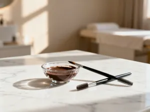 Paleta cieni do powiek w odcieniach czerni i szarości oraz pędzle do makijażu przygotowane do wykonania smoky eyes.