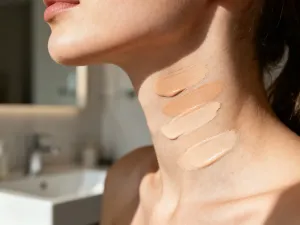 Profesjonalna szczoteczka tuszu do rzęs z czarną formułą na tle eleganckiej toaletki w ciepłym świetle poranka.