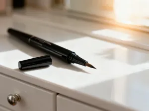 Eleganckie opakowania podkładu w płynie i pudru w kompakcie na marmurowym blacie, gotowe do codziennego makijażu.